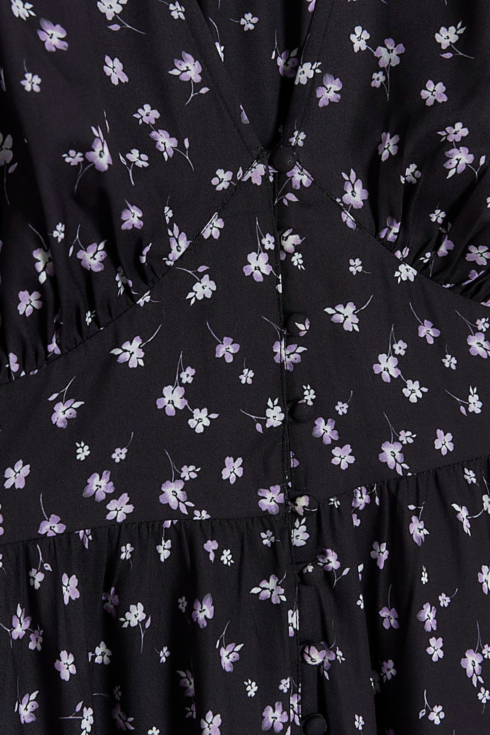 River Island Black Button Tea Floral Midi Dress - Image 6 of 6