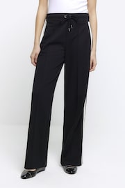 River Island Black Tailored Wide Leg Side Stripe Joggers - Image 1 of 8