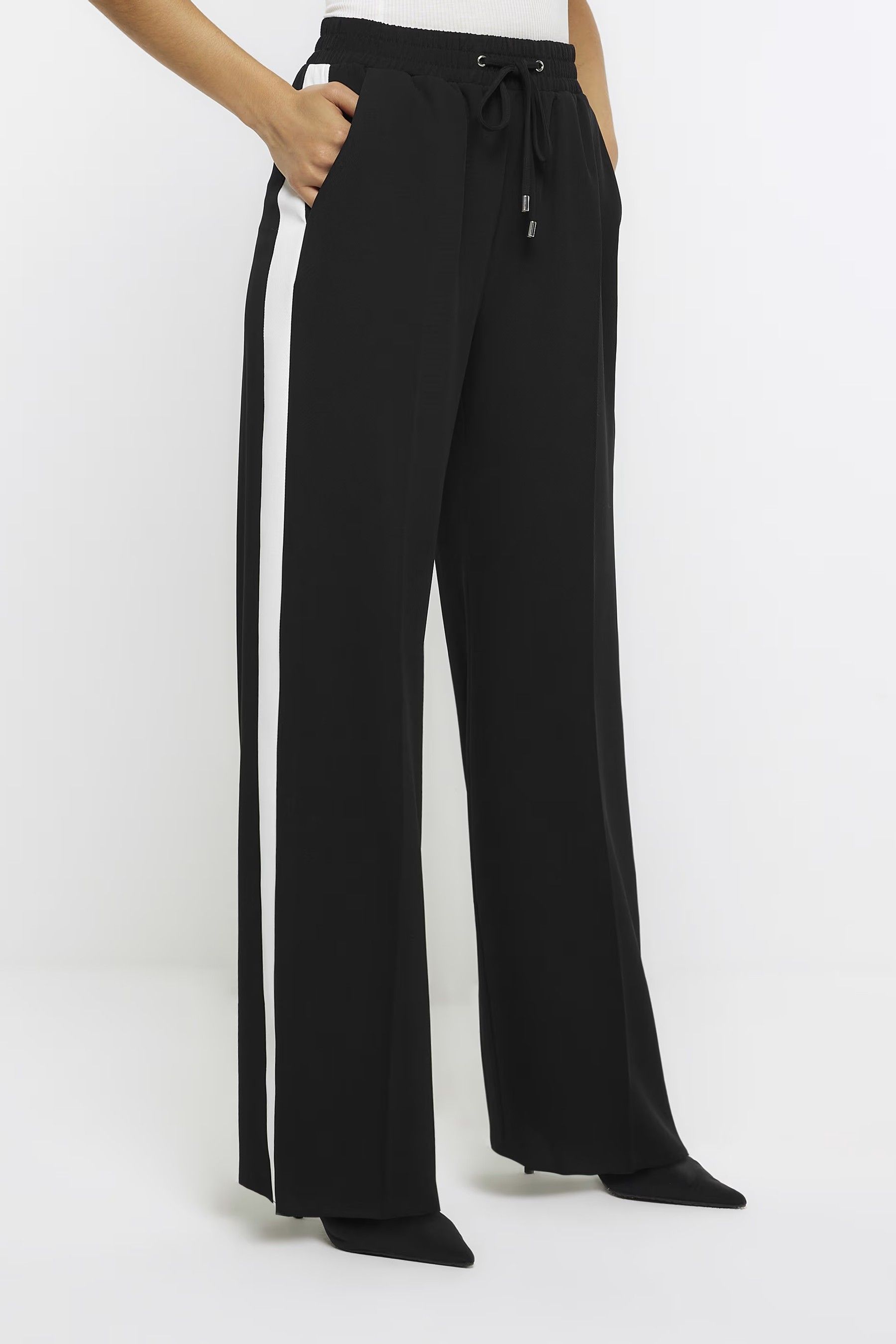 Buy River Island Black Tailored Wide Leg Side Stripe Joggers from Next USA