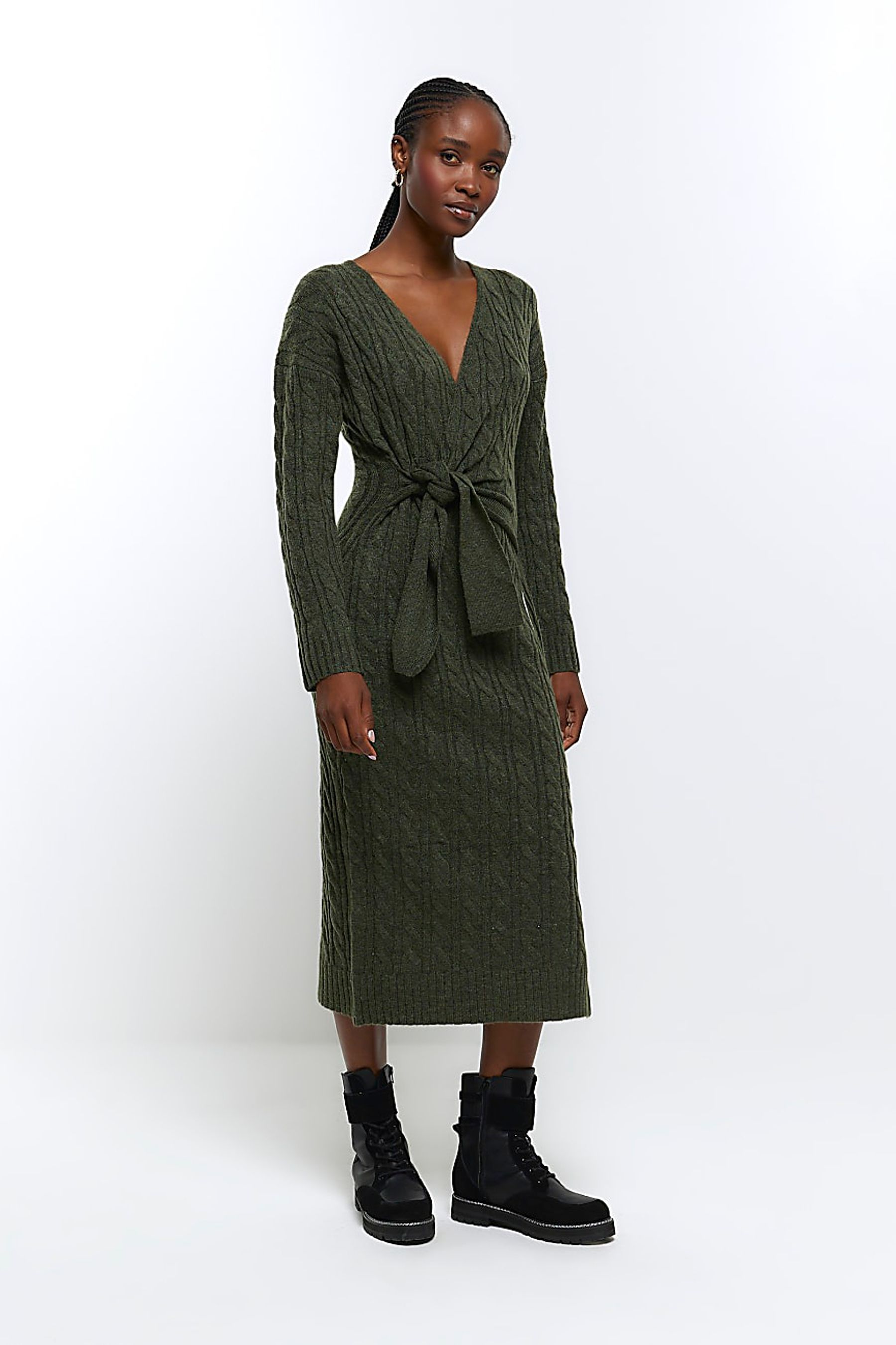 River island green wrap dress on sale