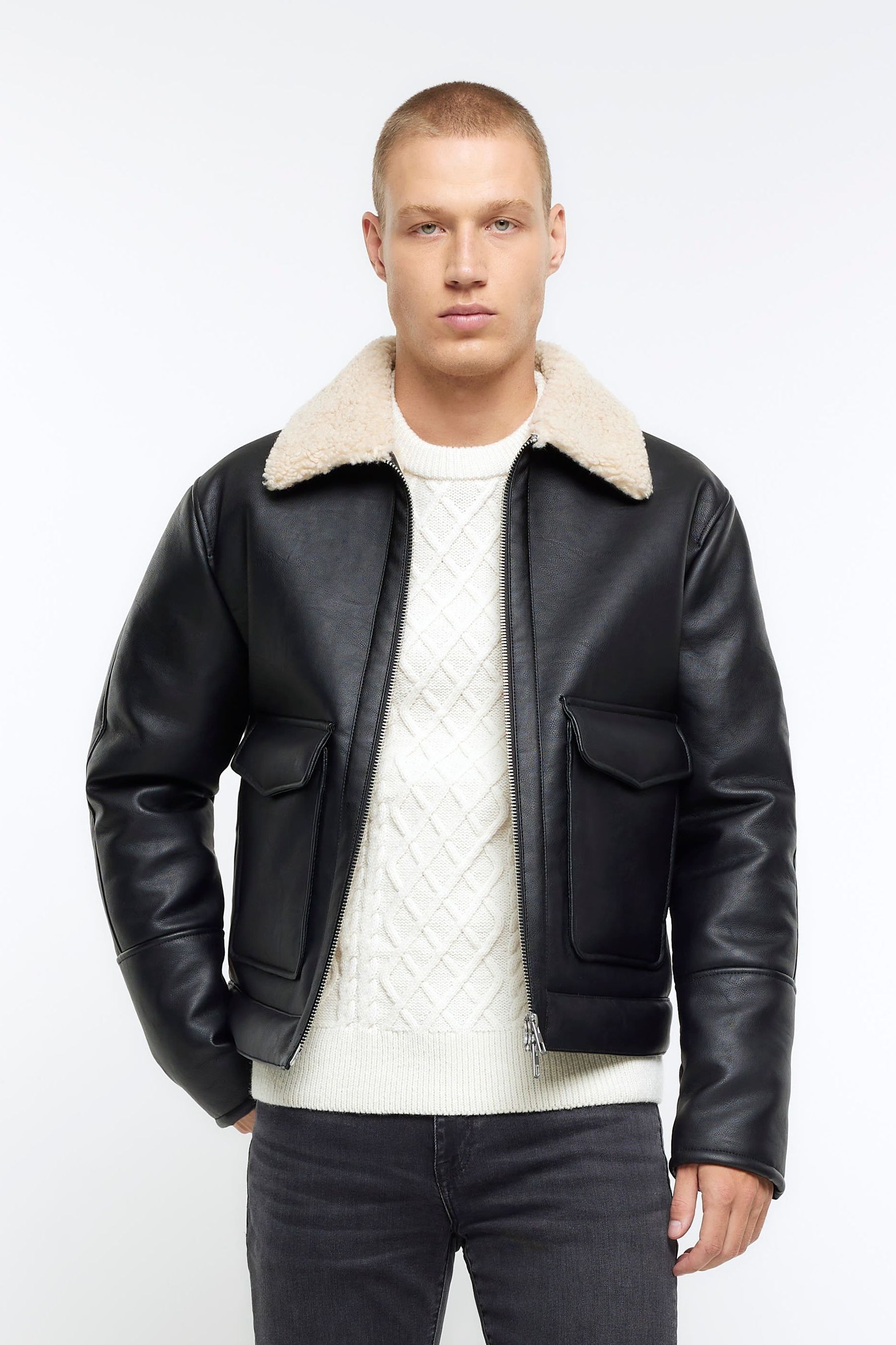 Buy River Island Black Aviator Jacket from Next Luxembourg