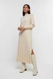 River Island Beige High Neck Knitted Maxi Dress - Image 1 of 6