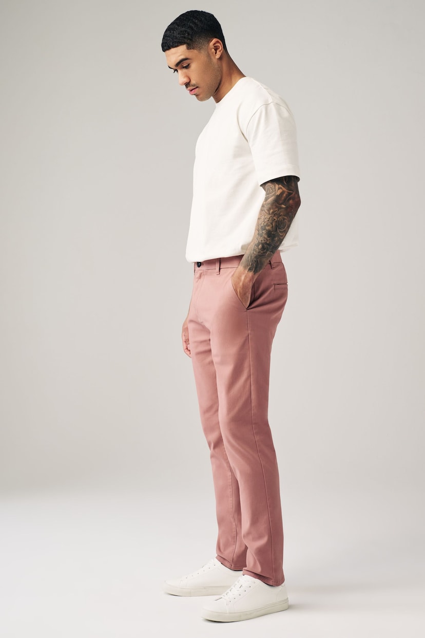 Pink Slim Fit Stretch Chinos Trousers - Image 3 of 10