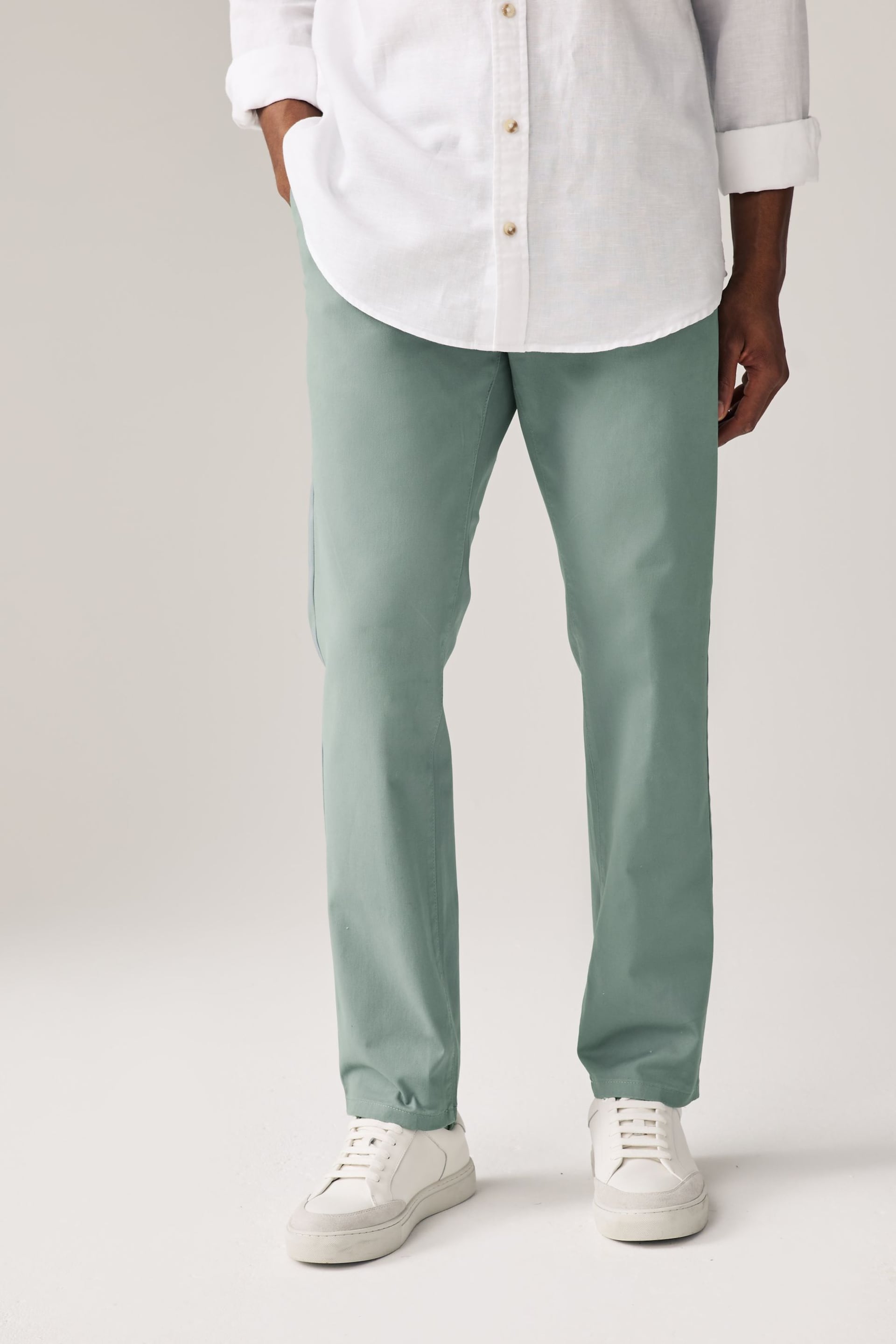 Pale Green Slim Fit Stretch Chinos Trousers - Image 1 of 9