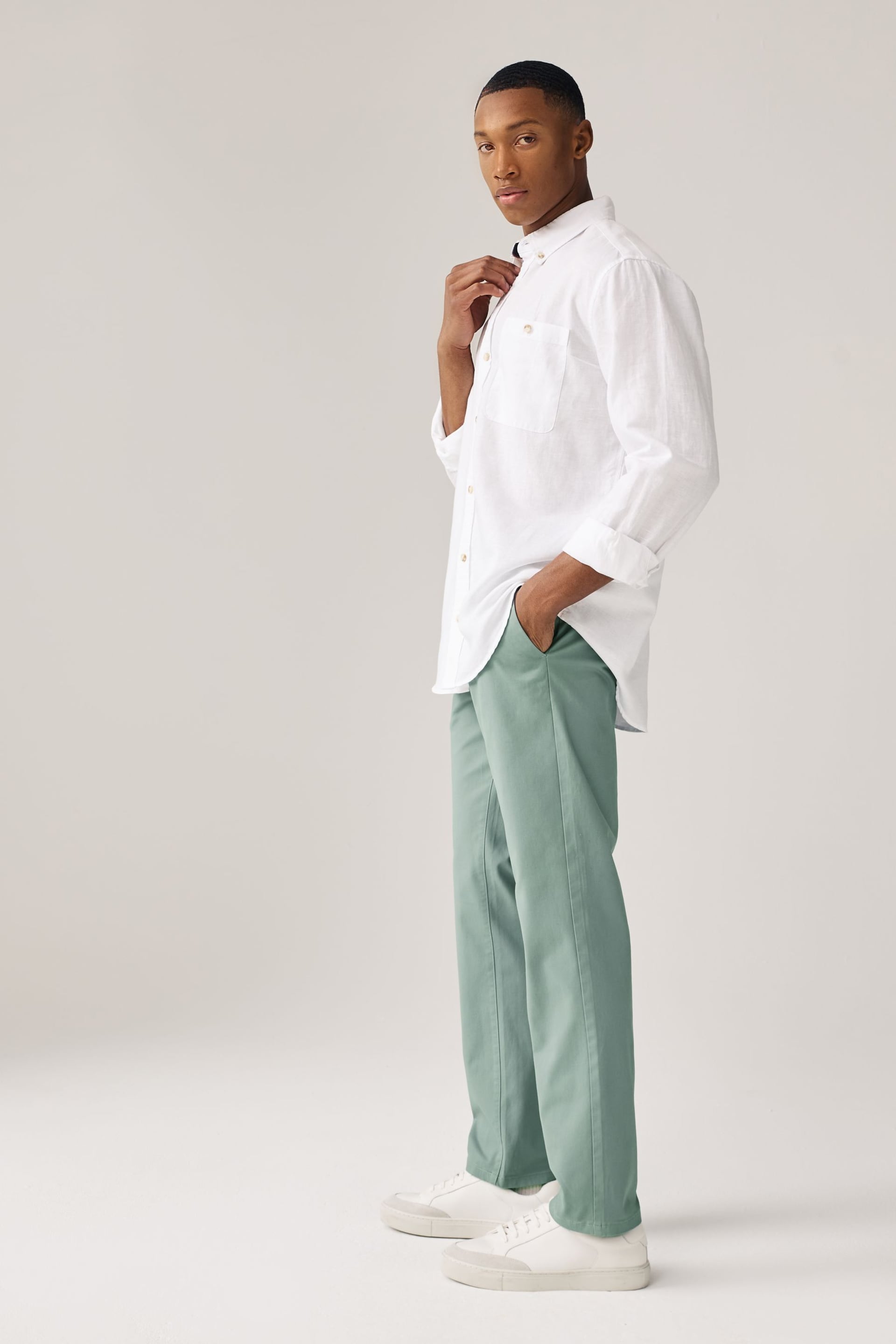 Pale Green Slim Fit Stretch Chinos Trousers - Image 3 of 9