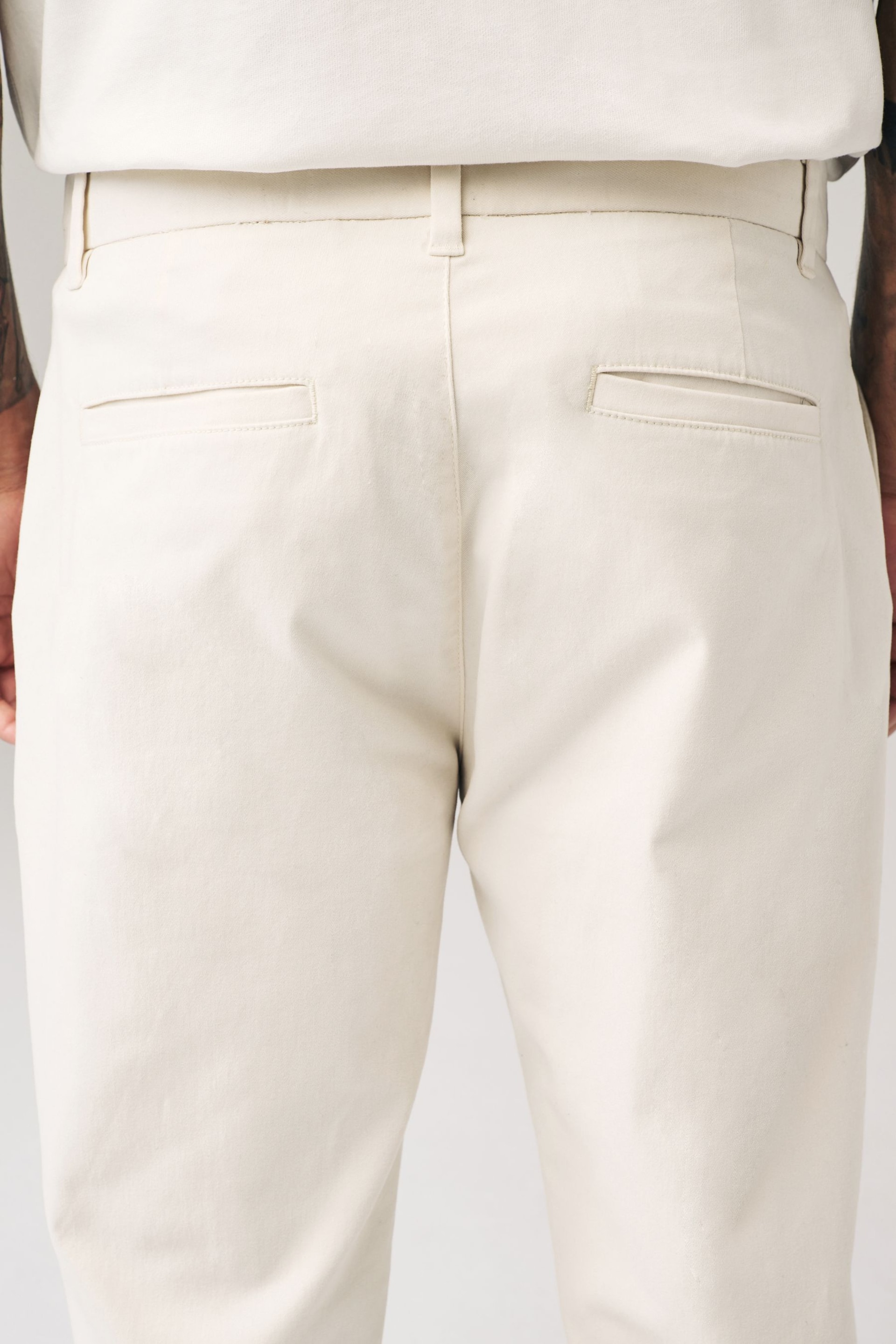 Ecru White Straight Fit Stretch Chino Trousers - Image 7 of 11