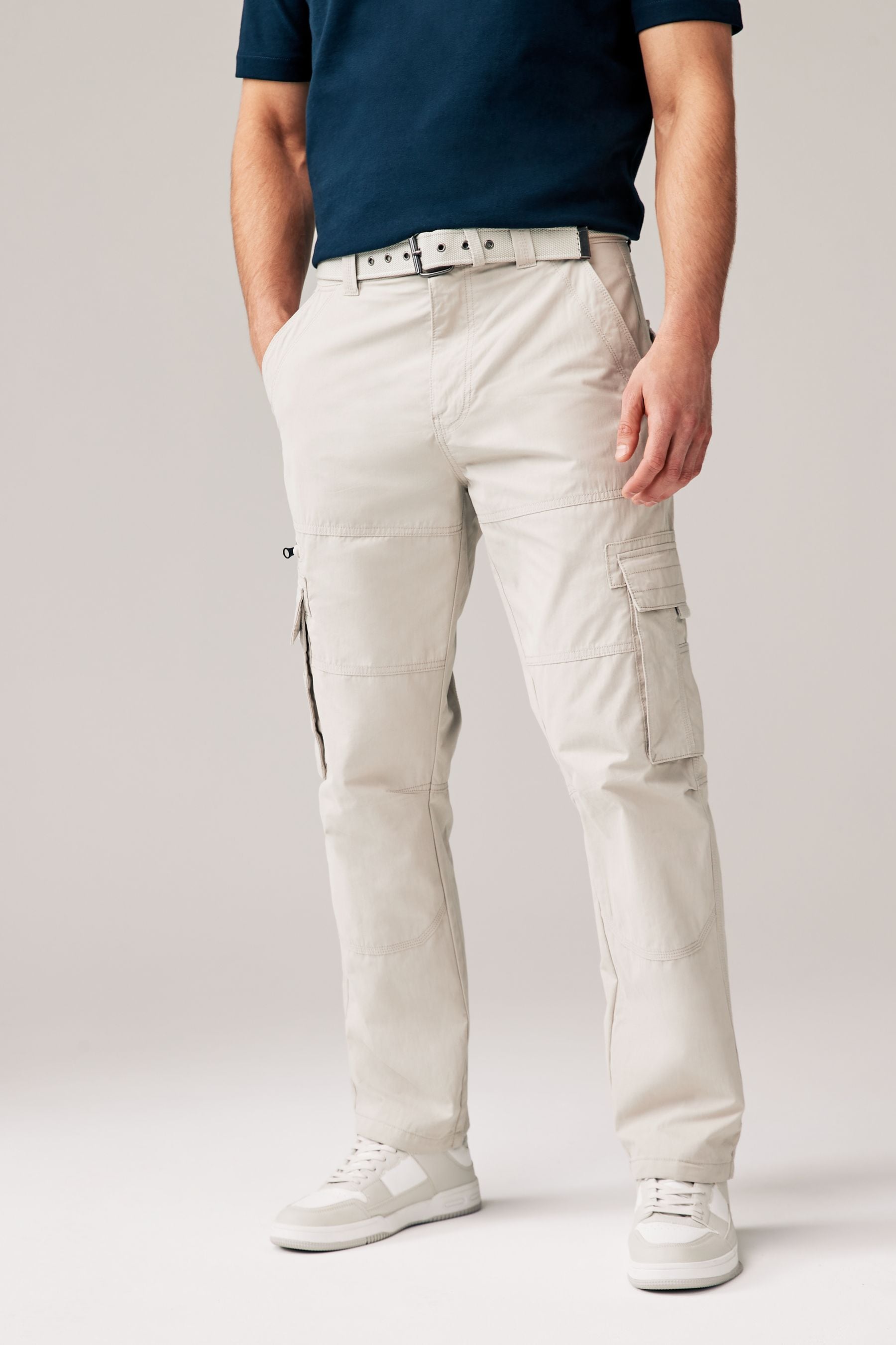 NEXT Light Stone Relaxed Belted Tech Cargo Trousers 34 L Mens