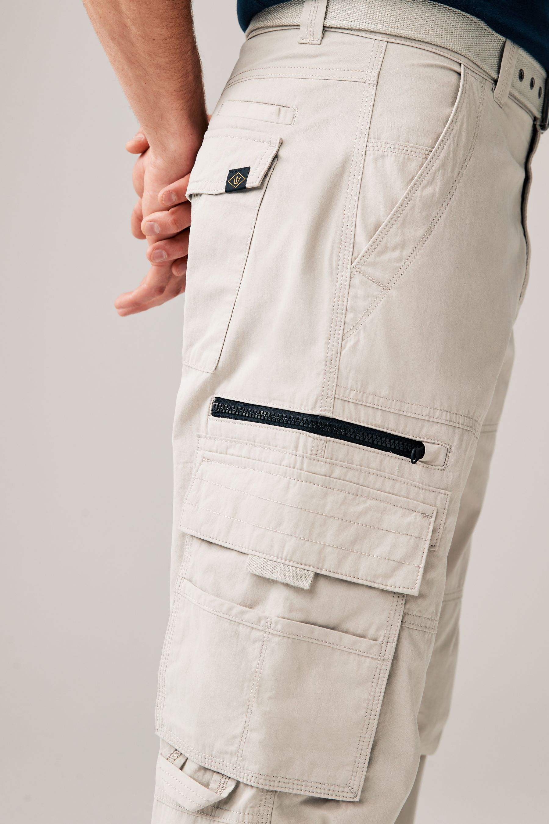 Buy Light Stone Relaxed Belted Tech Cargo Trousers from Next United Arab Emirates