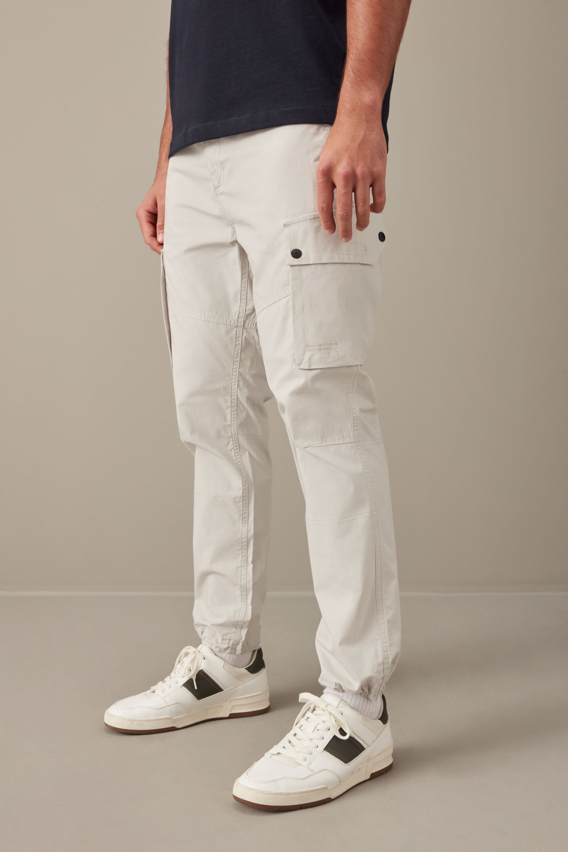 Off White Slim Lightweight Stretch Cargo Utility Trousers - Image 1 of 14