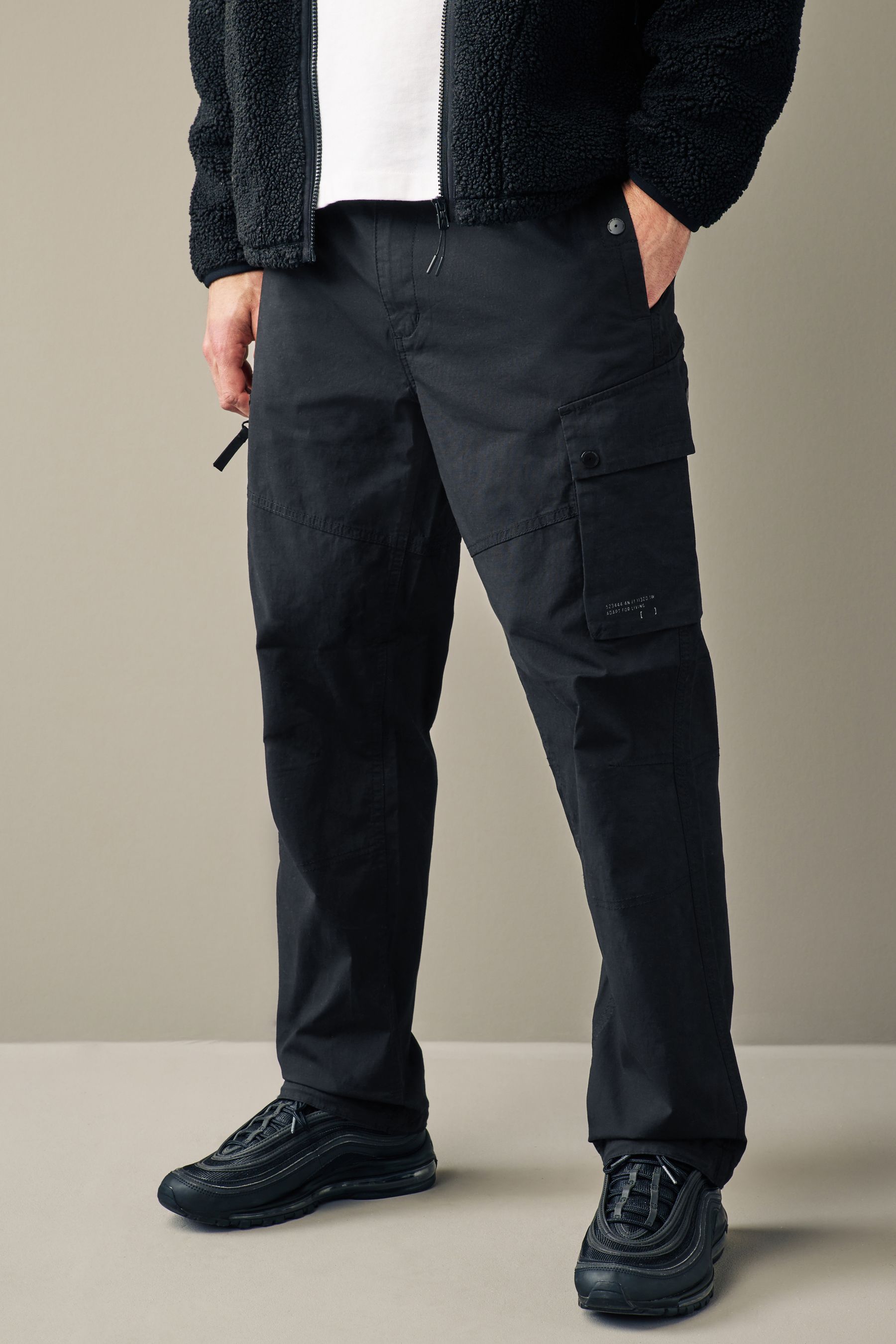 Black Straight Lightweight Stretch Cargo Utility Trousers