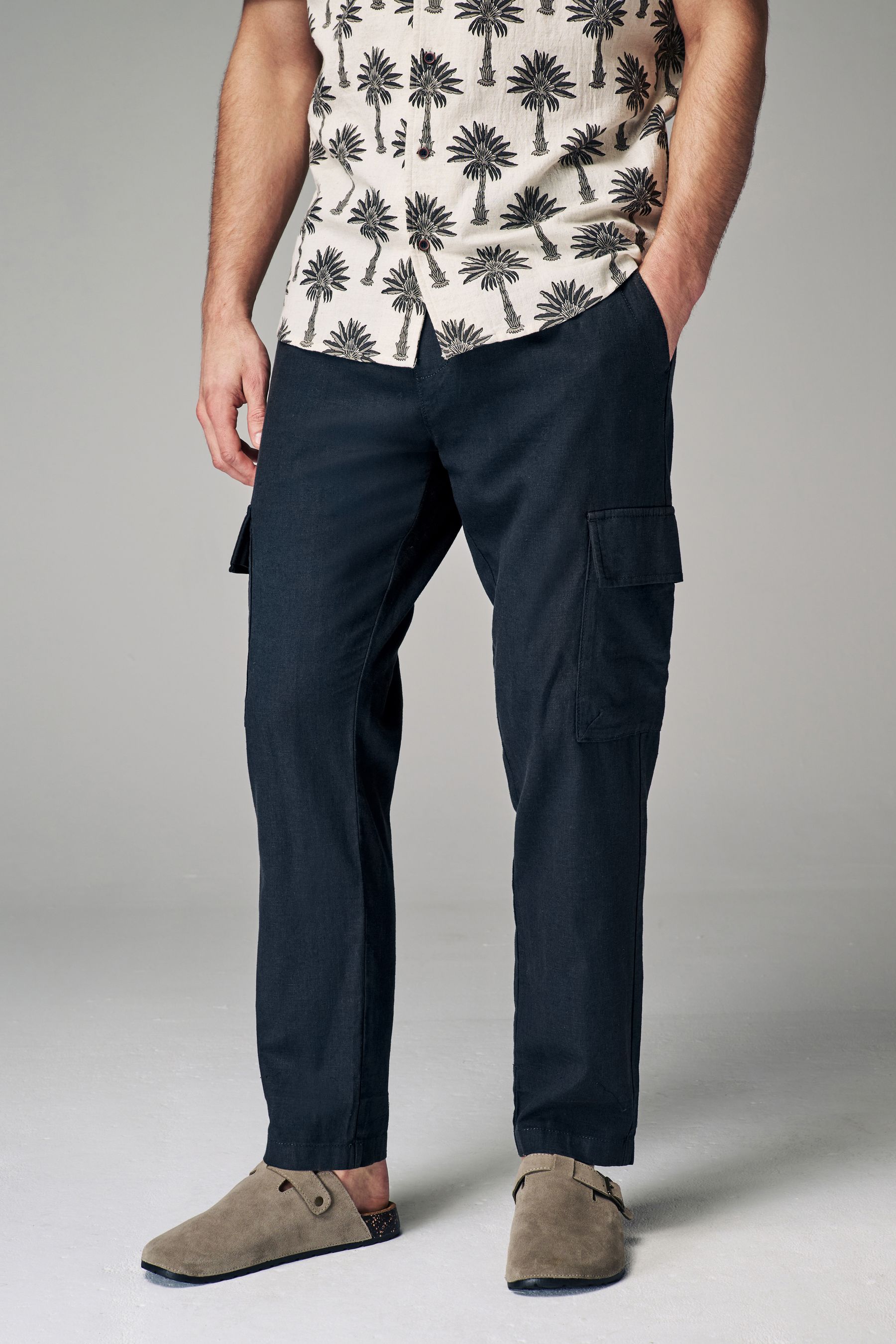 Buy Charcoal Grey Linen Cotton Elasticated Drawstring Cargo from Next Canada
