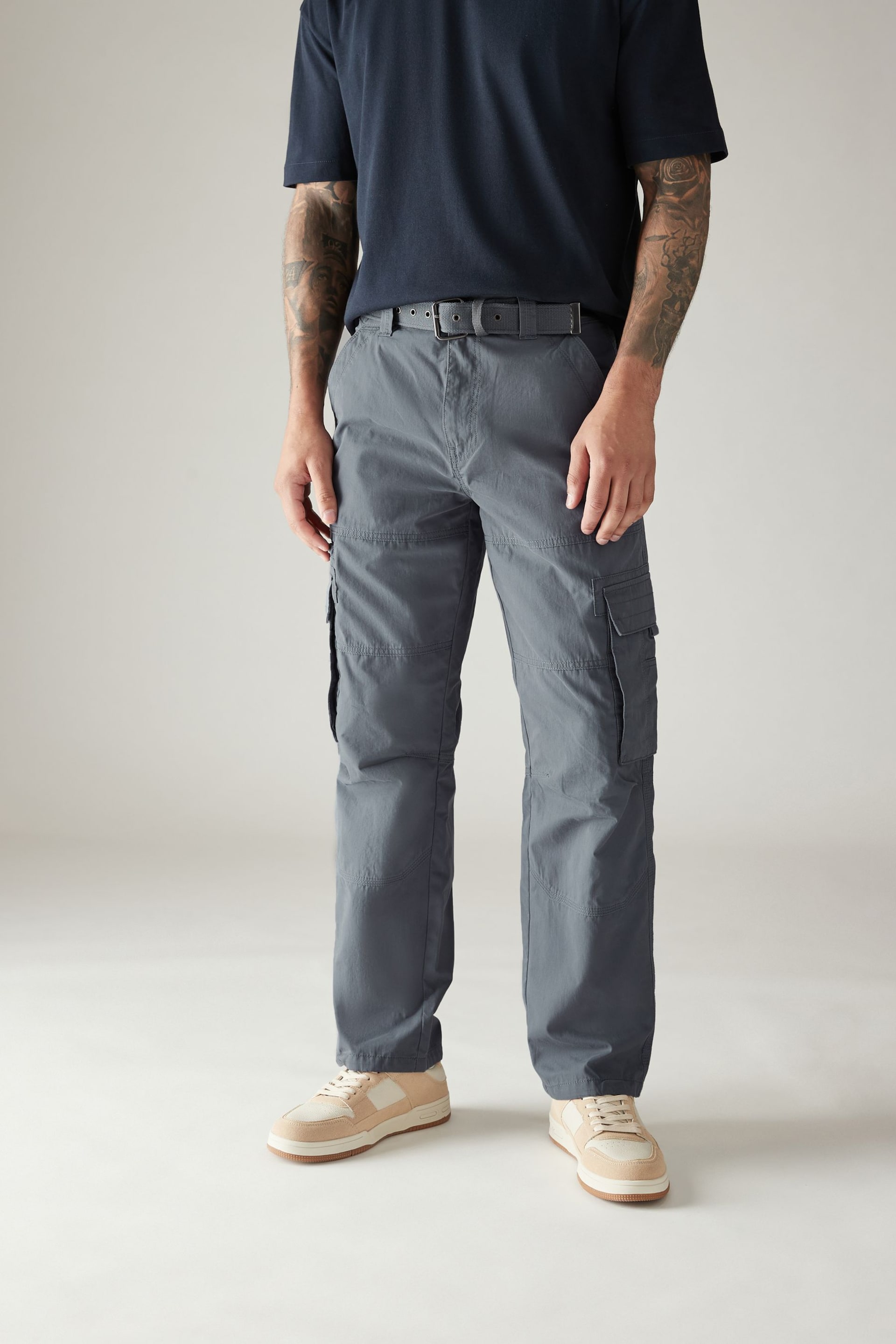 Blue Relaxed Belted Tech Cargo Trousers - Image 1 of 11
