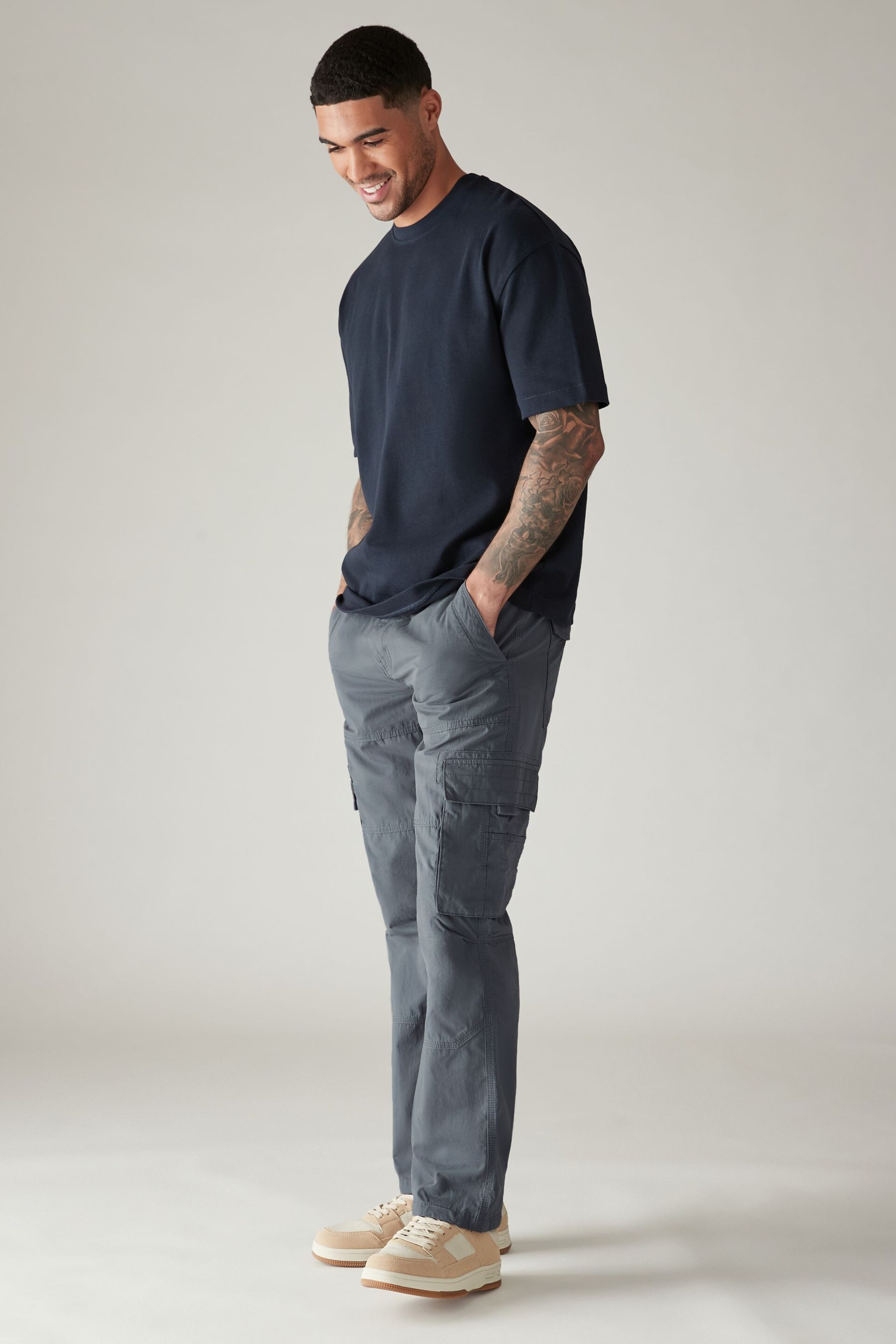 Blue Relaxed Belted Tech Cargo Trousers - Image 3 of 11