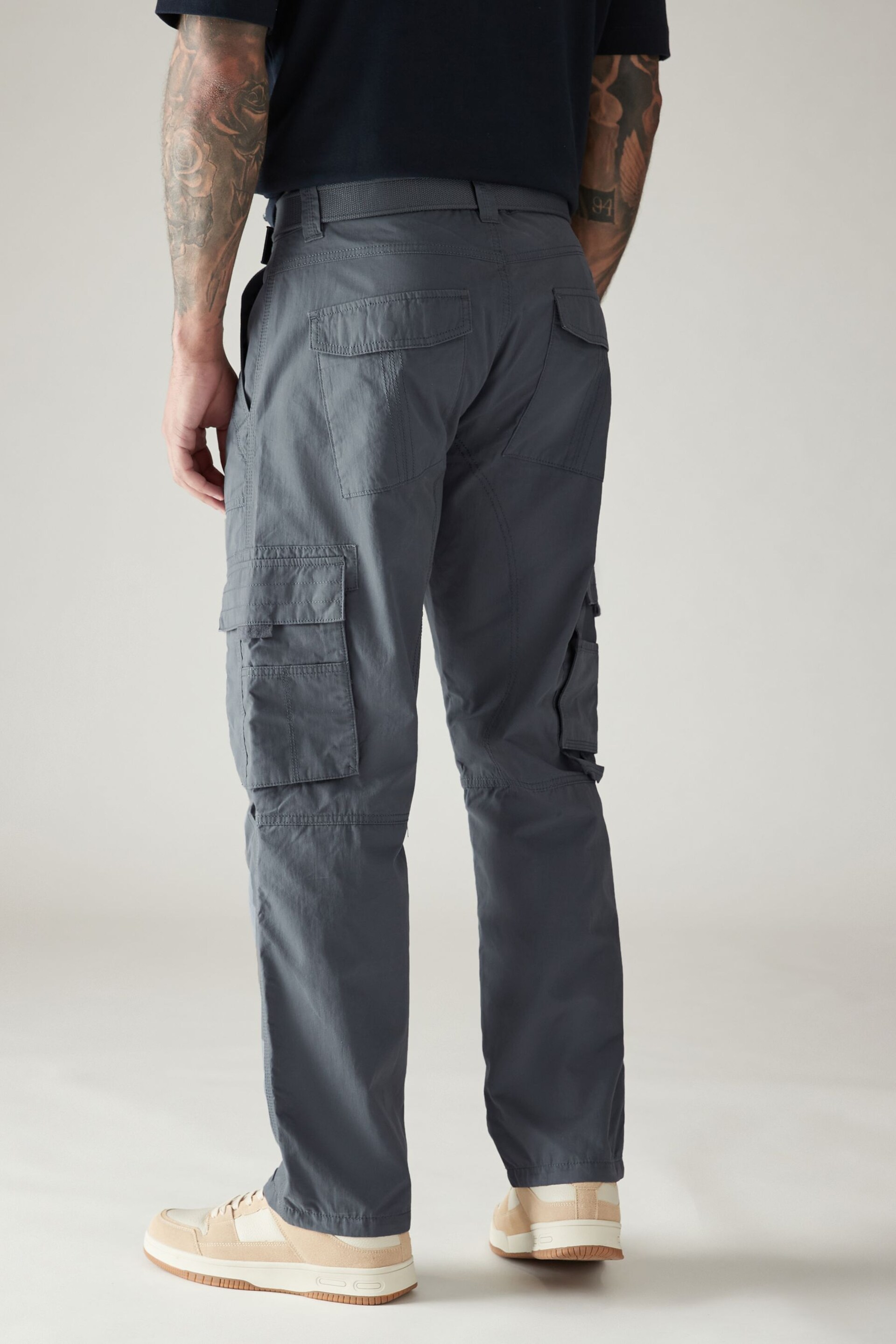 Blue Relaxed Belted Tech Cargo Trousers - Image 4 of 11