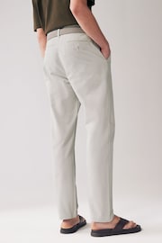 Light Stone Belted Linen Blend Trousers - Image 3 of 8