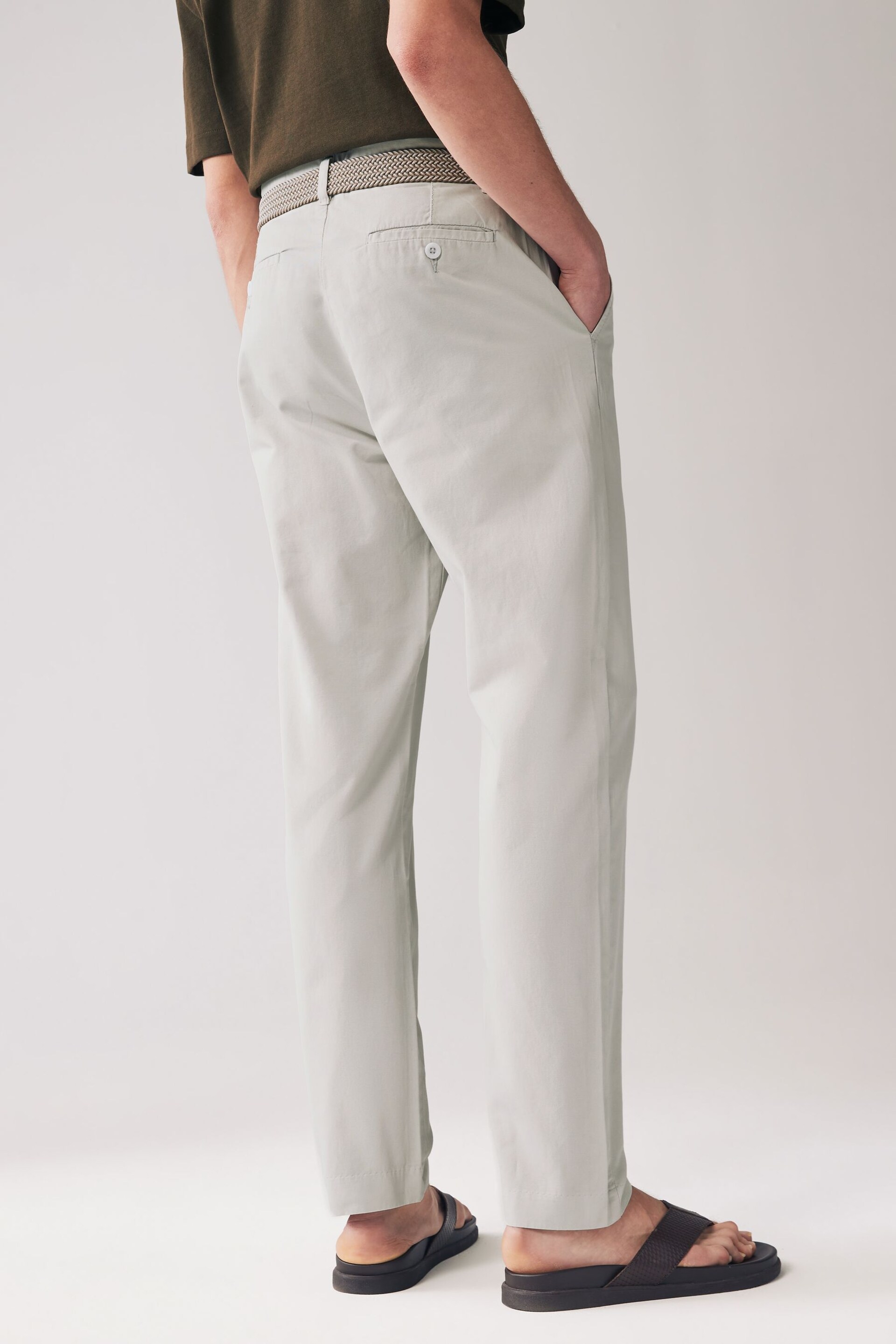 Light Stone Belted Linen Blend Trousers - Image 3 of 8