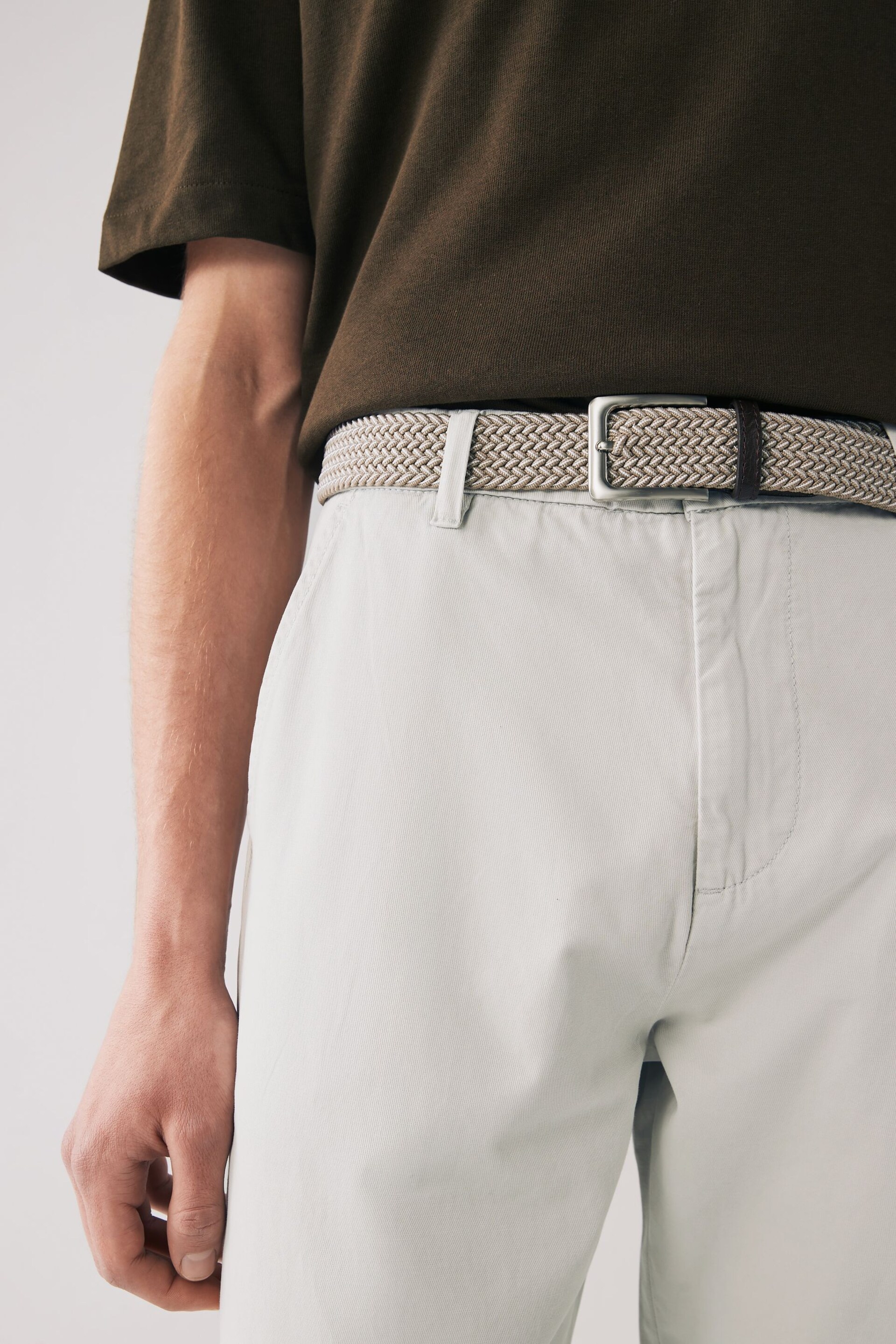 Light Stone Belted Linen Blend Trousers - Image 4 of 8