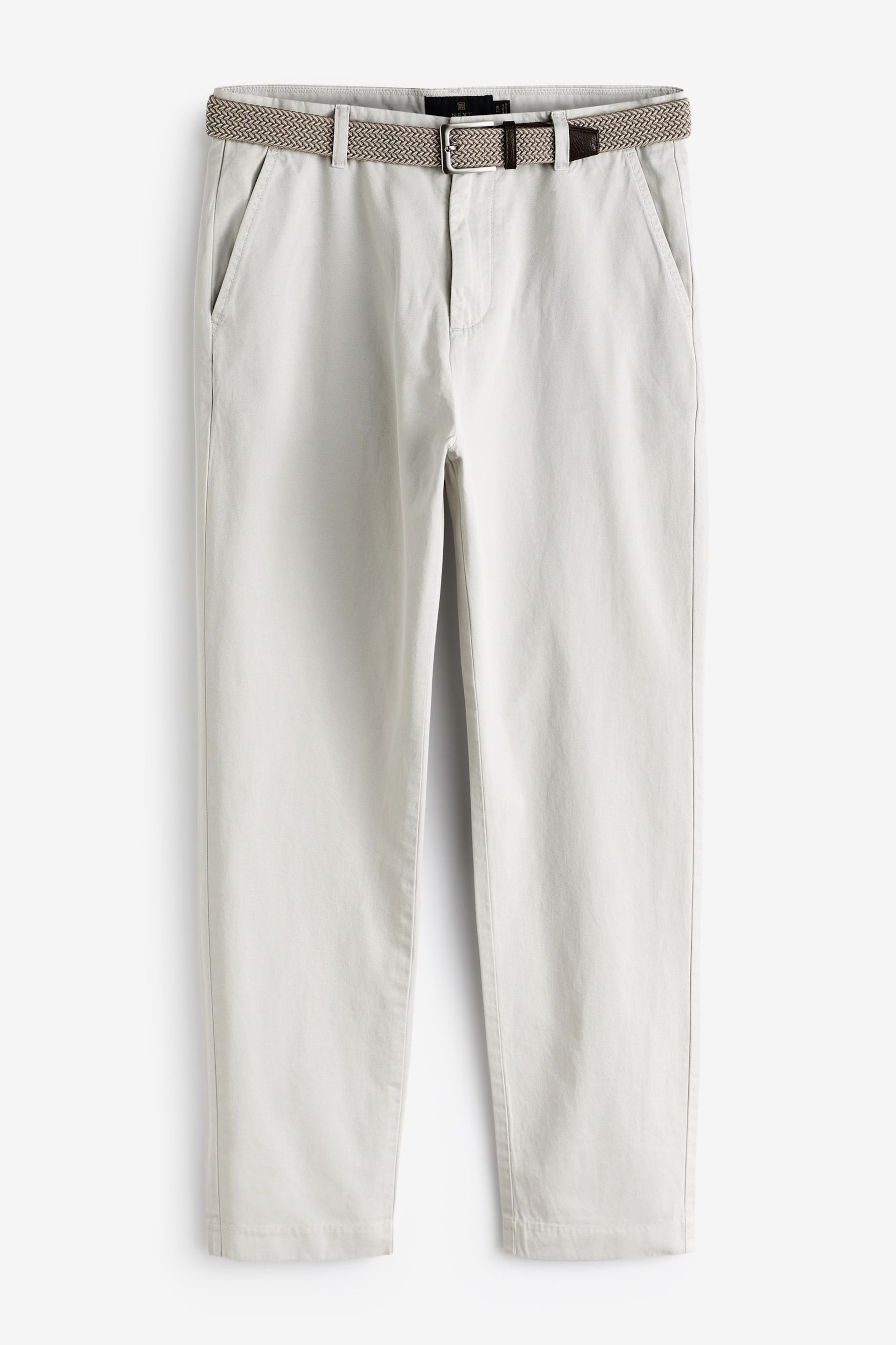 Light Stone Belted Linen Blend Trousers - Image 5 of 8