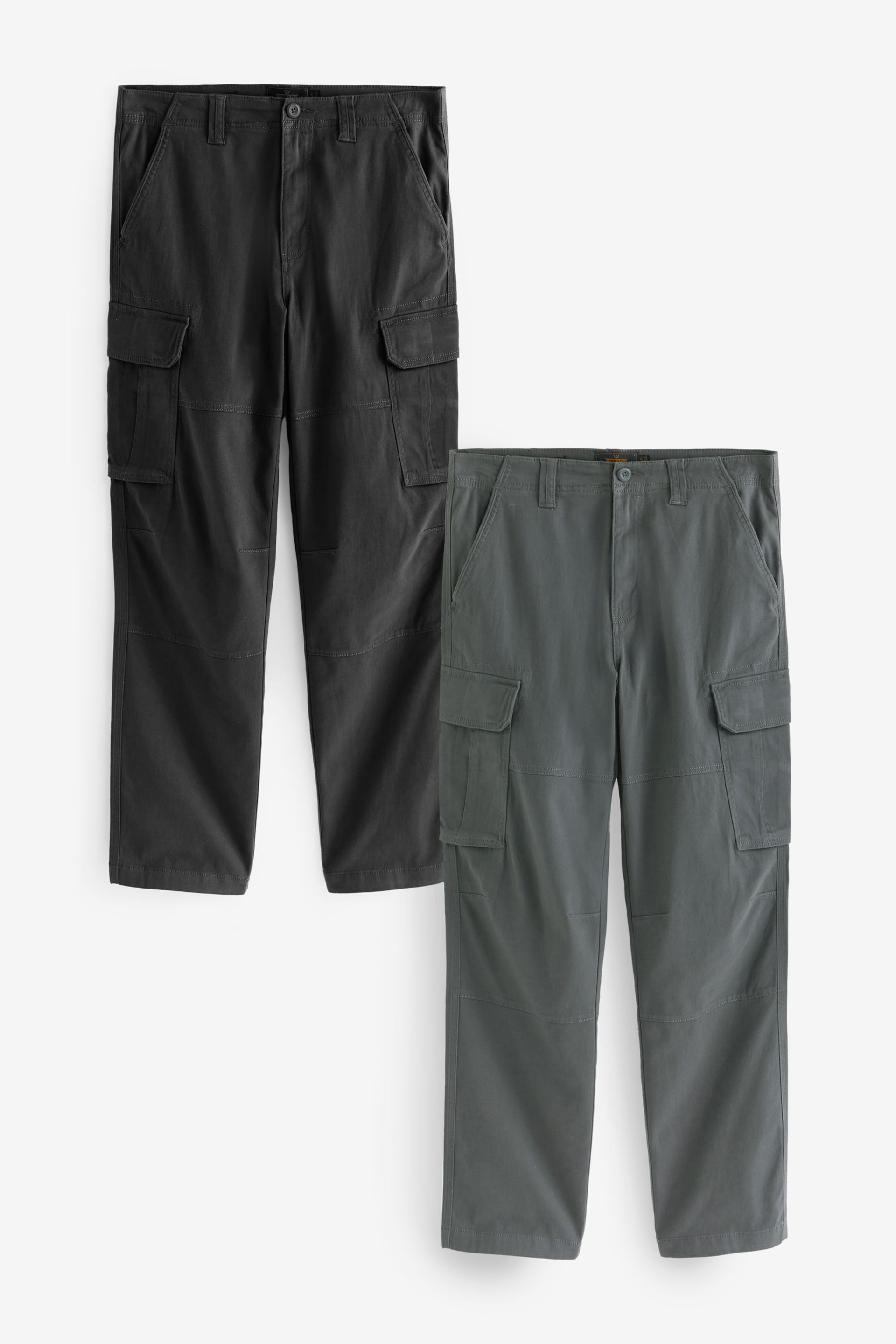 Black/Charcoal Grey Straight Cotton Rich Stretch Cargo Trousers 2 Pack - Image 1 of 13