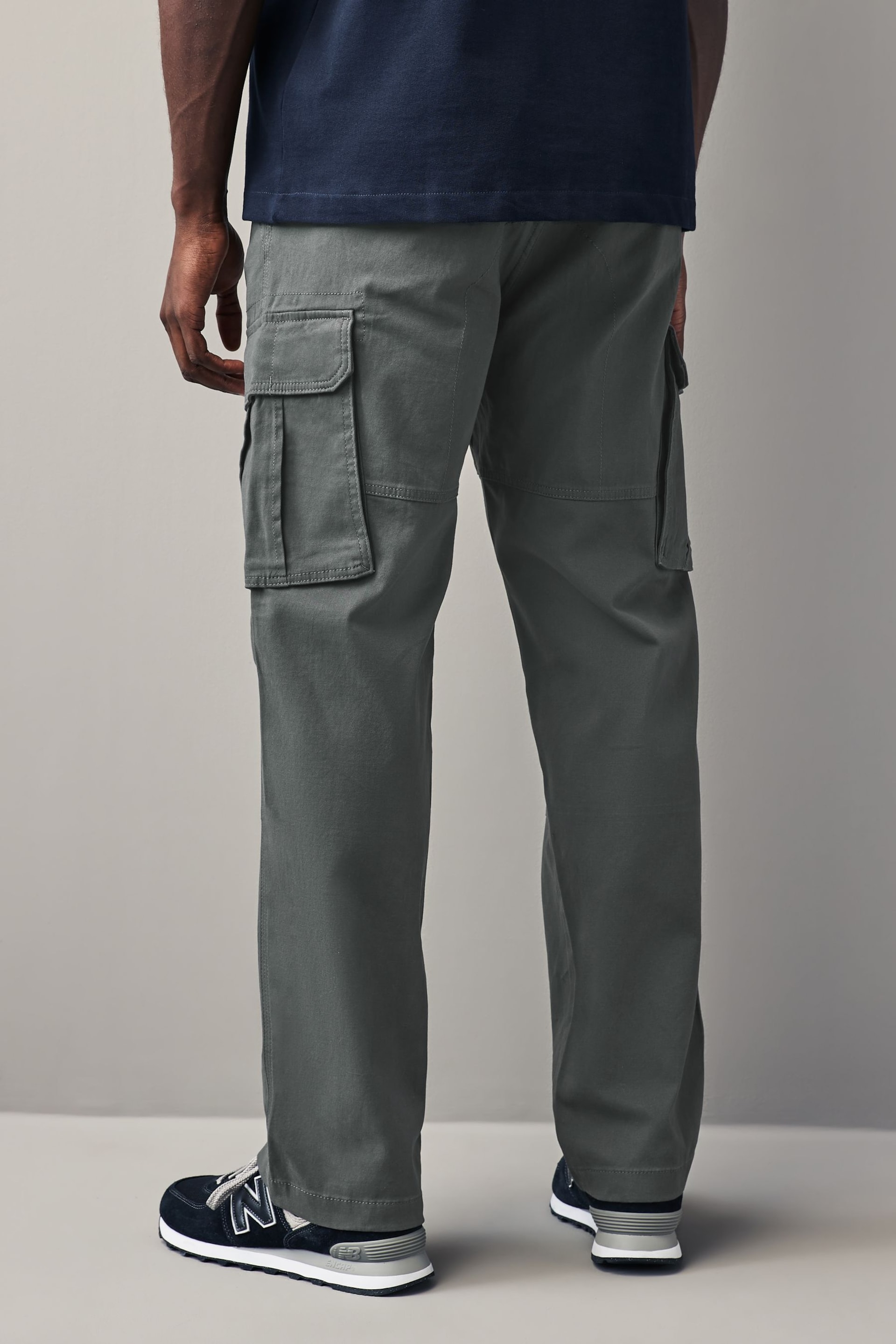 Black/Charcoal Grey Straight Cotton Rich Stretch Cargo Trousers 2 Pack - Image 4 of 13