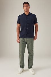 Khaki Green Slim Fit Linen Cotton Elasticated Drawstring Trousers - Image 2 of 9