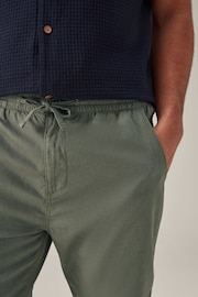 Khaki Green Slim Fit Linen Cotton Elasticated Drawstring Trousers - Image 5 of 9