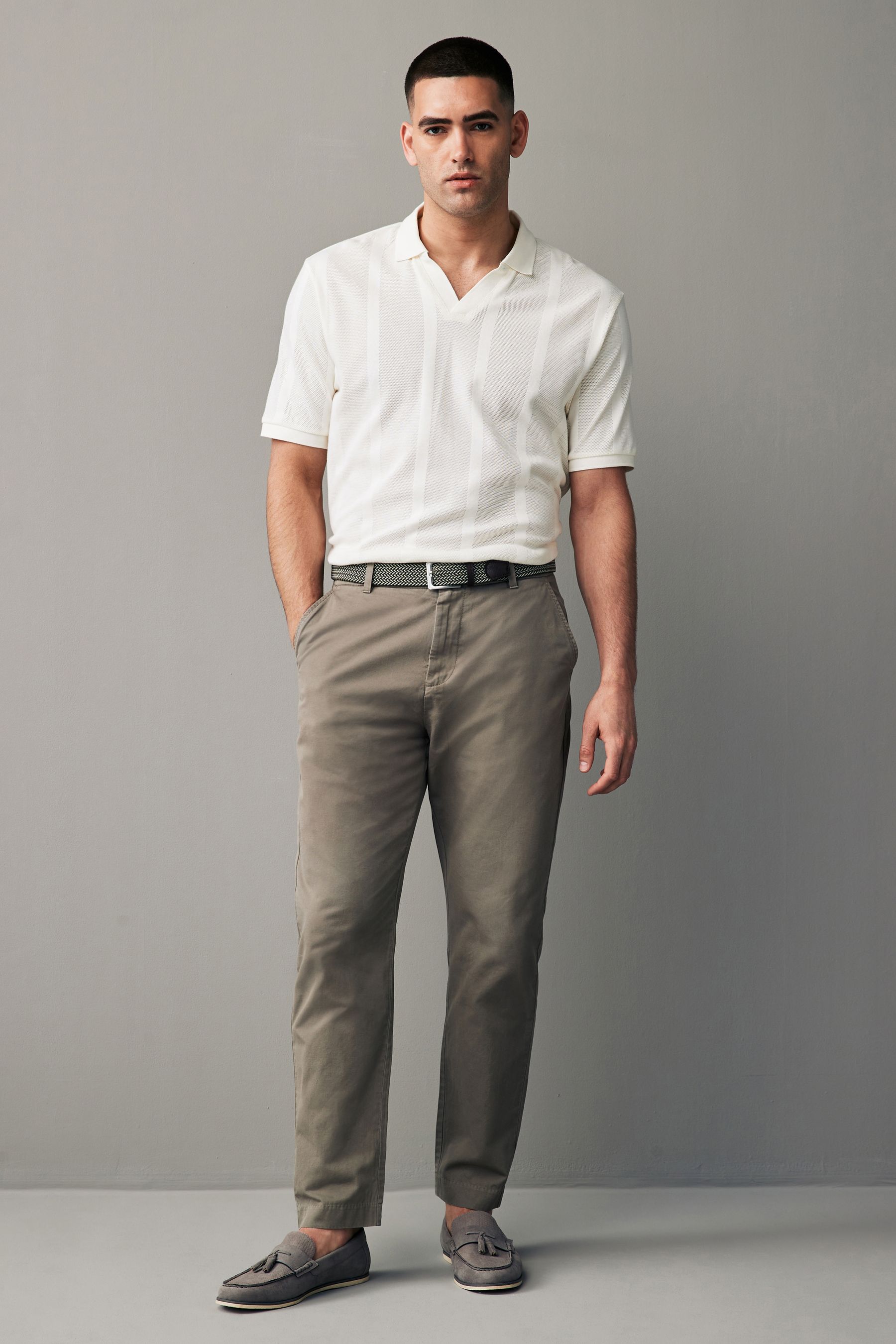Khaki belted trousers on sale