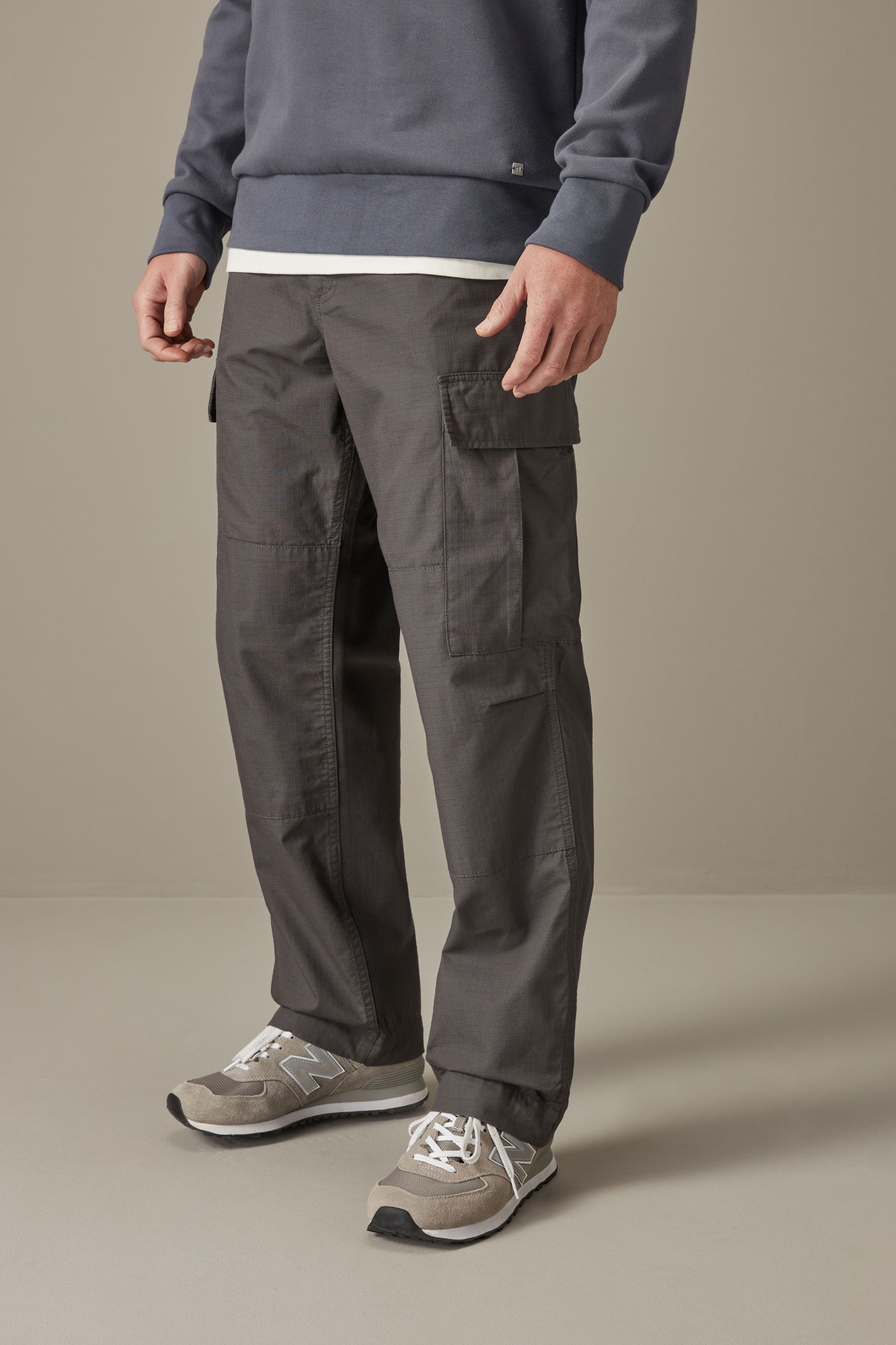Buy Charcoal Grey Relaxed Fit Ripstop Cargo 100 Cotton Trousers from the Next UK online shop