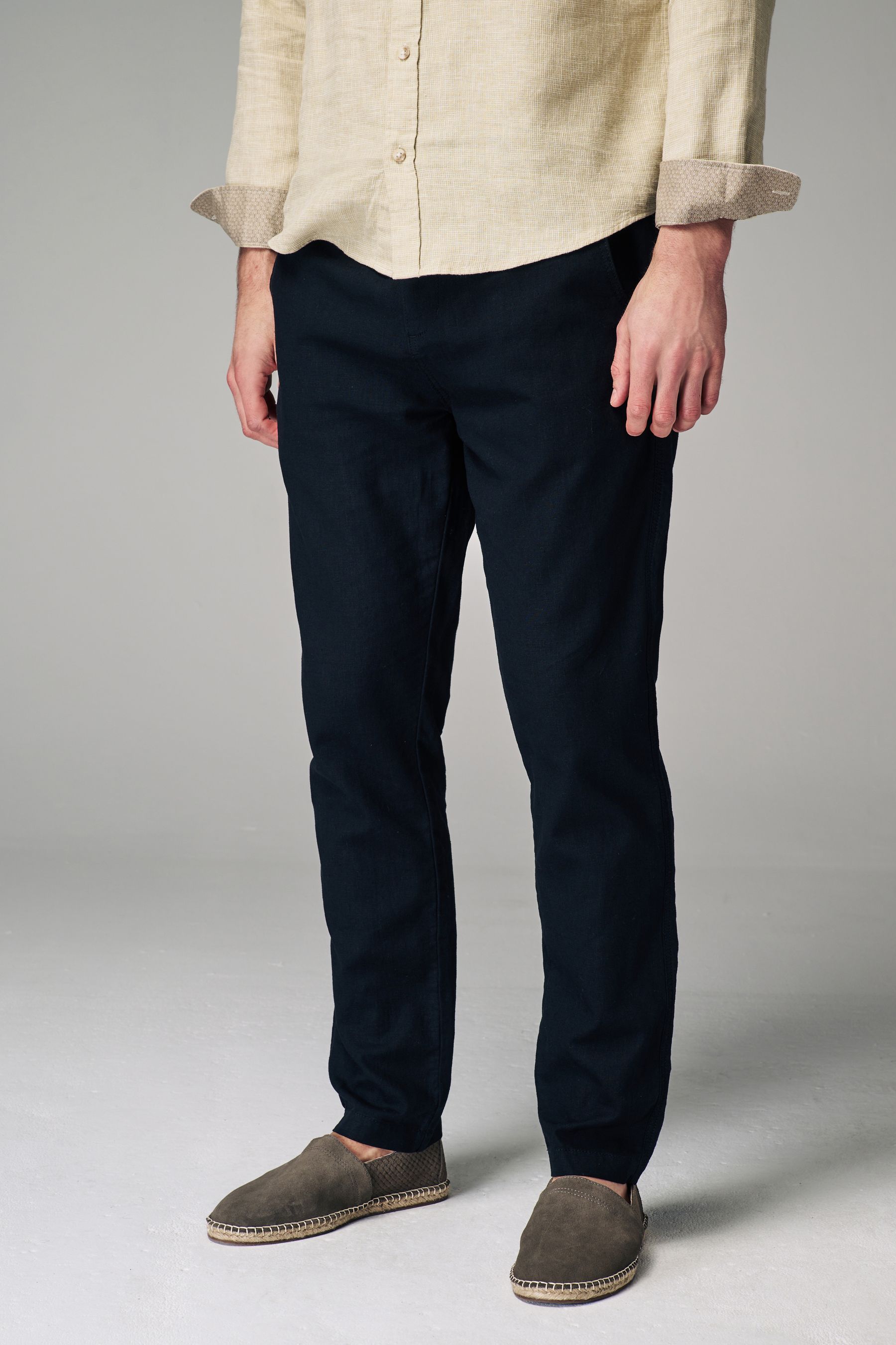 Buy Black Slim Fit Linen Cotton Elasticated Drawstring Trousers from Next Luxembourg