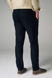 Black Slim Fit Linen Cotton Elasticated Drawstring Trousers - Image 4 of 9
