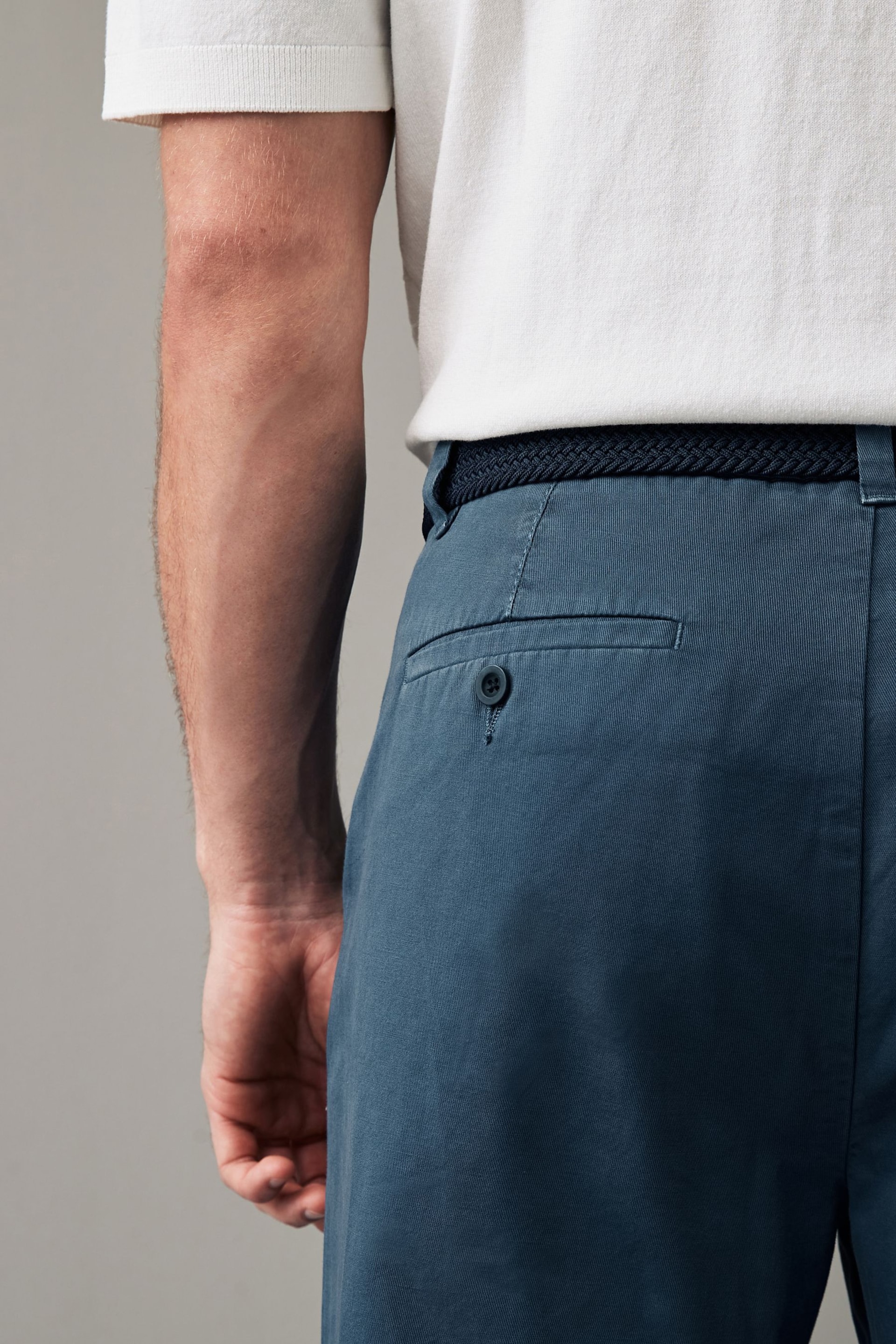 Blue Belted Linen Blend Trousers - Image 6 of 12