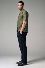 Black Relaxed Fit Linen Cotton Elasticated Drawstring Trousers - Image 3 of 10