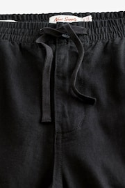 Black Relaxed Fit Linen Cotton Elasticated Drawstring Trousers - Image 7 of 10