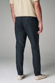 Charcoal Grey Slim Fit Linen Cotton Elasticated Drawstring Trousers - Image 4 of 9