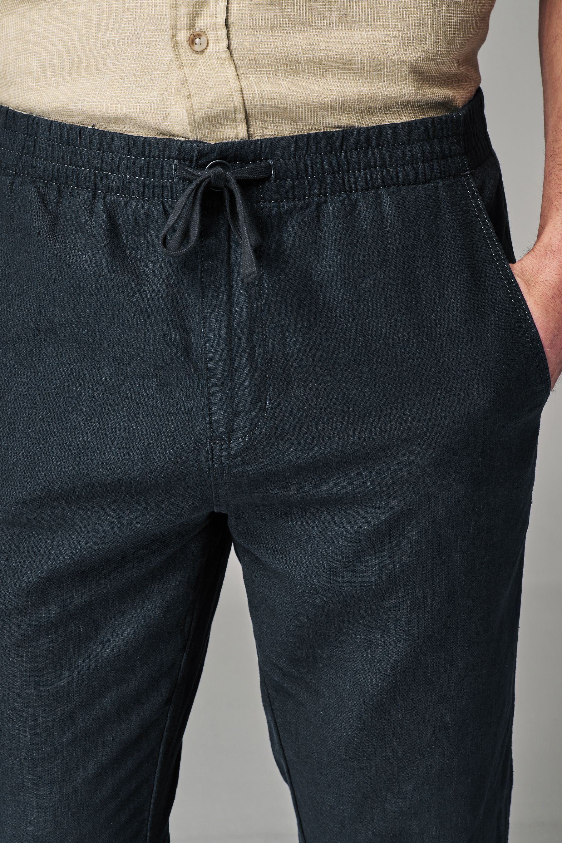 Buy Charcoal Grey Slim Fit Linen Cotton Elasticated Drawstring Trousers from the Next UK online shop