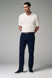 Navy Blue Slim Fit Textured Belted Trousers - Image 3 of 10