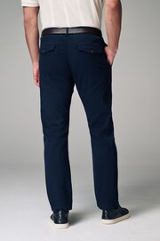 Navy Blue Slim Fit Textured Belted Trousers - Image 5 of 10