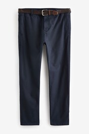 Navy Blue Slim Fit Textured Belted Trousers - Image 7 of 10