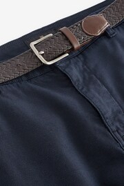 Navy Blue Slim Fit Textured Belted Trousers - Image 8 of 10