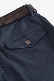 Navy Blue Slim Fit Textured Belted Trousers - Image 9 of 10