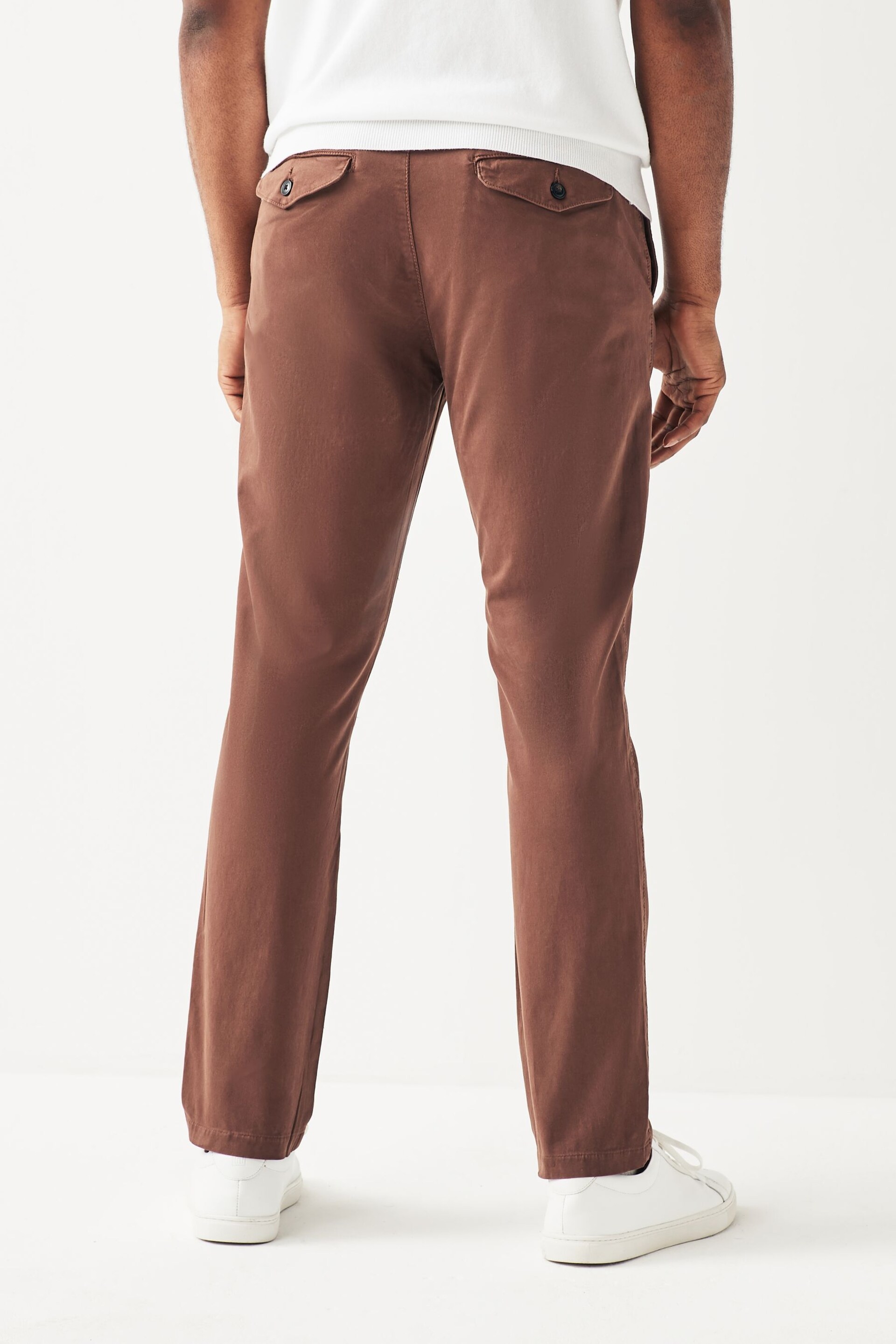 Rust Brown Slim Fit Premium Laundered Stretch Chinos Trousers - Image 2 of 7