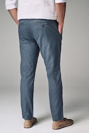 Blue Slim Fit Linen Cotton Elasticated Drawstring Trousers - Image 4 of 9