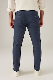 Navy Blue Slim Fit Linen Cotton Elasticated Drawstring Trousers - Image 5 of 11