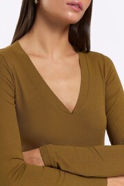 River Island Green Rib V-Neck Long Sleeve Top - Image 3 of 6