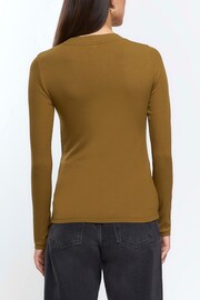 River Island Green Rib V-Neck Long Sleeve Top - Image 4 of 6