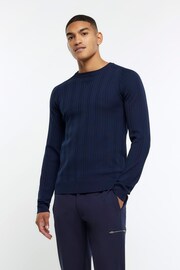 River Island Blue Muscle Fit Ribbed Jumper - Image 1 of 6