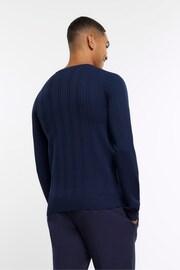 River Island Blue Muscle Fit Ribbed Jumper - Image 2 of 6