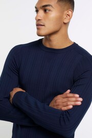 River Island Blue Muscle Fit Ribbed Jumper - Image 4 of 6