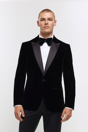 River Island Black Velvet Peak Tuxedo Jacket - Image 1 of 6