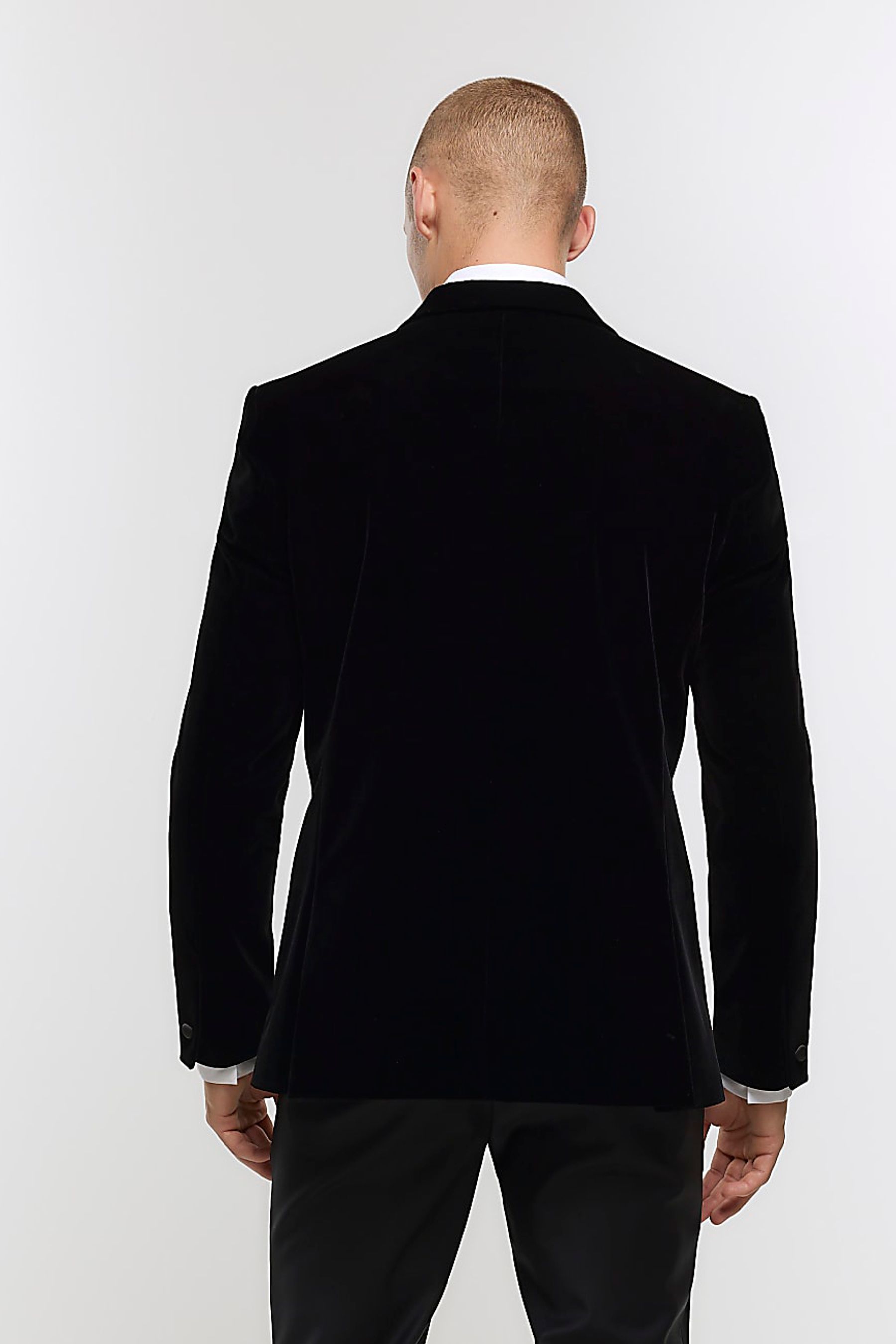 River island black velvet blazer sale